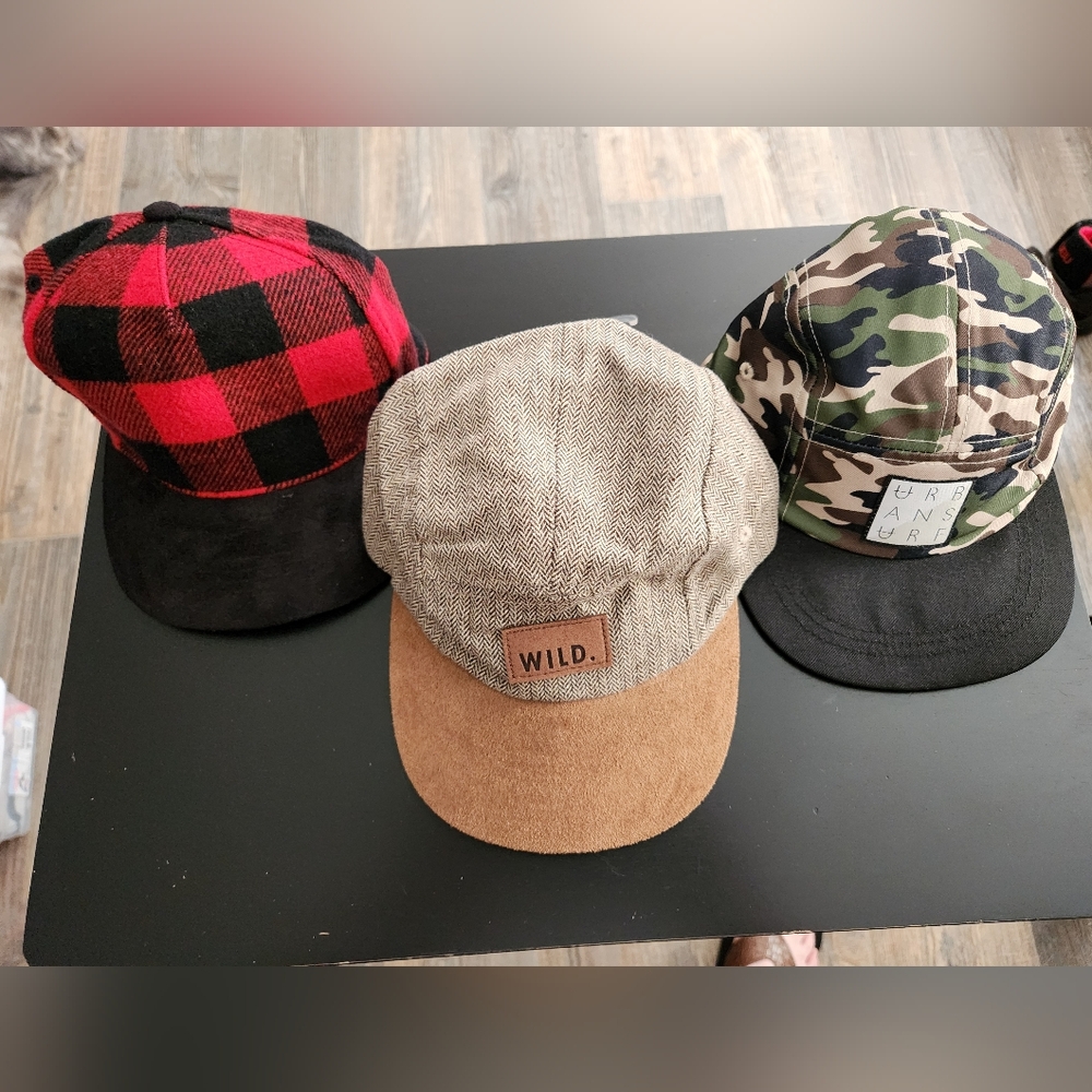 Red Plaid, Tan, and Camouflage Kids Caps
